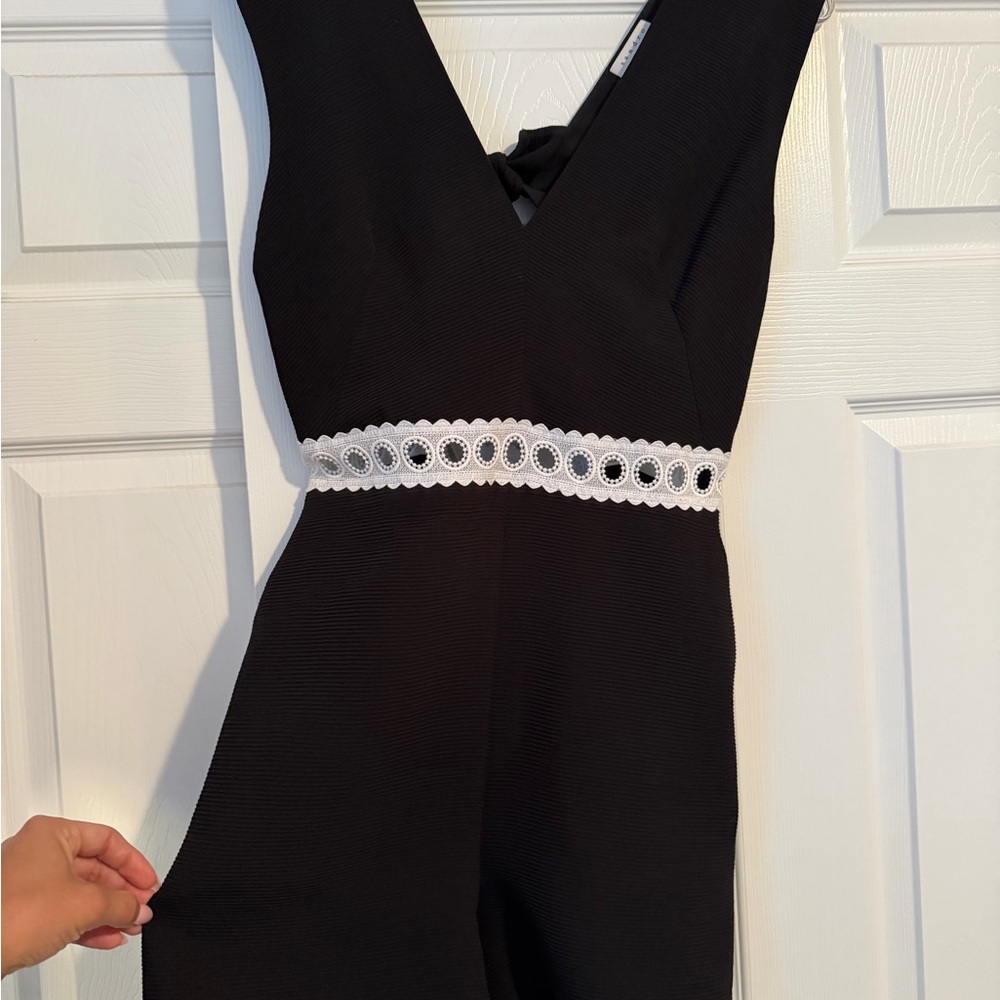 Sandro Black Jumpsuit with White Lace Waist Detail
